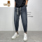YANXU新款牛仔裤男宽松哈伦休闲长裤潮牌痞帅青年松紧腰九分裤