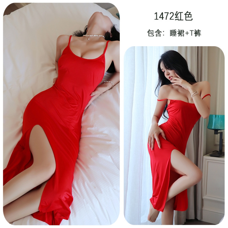 长夜漫漫情趣内衣激情调情火辣床上性感诱惑欲纯大码睡衣睡裙1472 红色 均码(80-130斤)