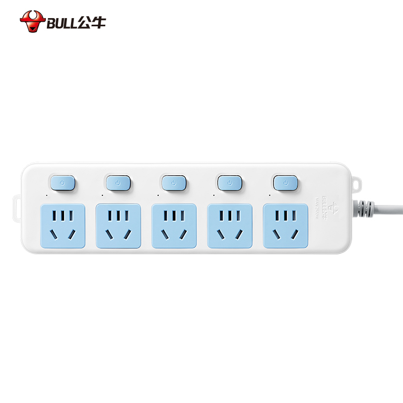 公牛(bull)GN-316全长5米5插位分控开关插座板插线板插排插接线板拖线板电插座面板保护智能电器白色