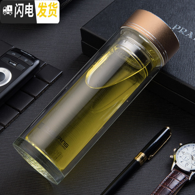 三维工匠玻璃杯双层水晶杯500大容量便携泡茶杯男女水杯子带盖过滤高清大图