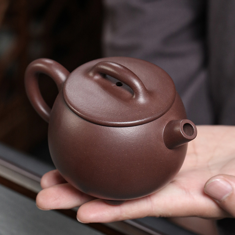 子冶235cc大口石瓢壶原矿老紫泥宜兴紫砂壶名家纯全手工茶具套组