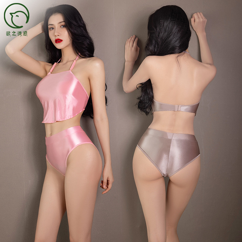 欲之诱惑情趣内衣情趣小肚兜网红性感诱人美背古风超薄睡衣吊带风 金褐上衣 均码