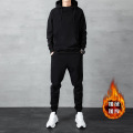 连帽卫衣套装男士秋冬季新款韩版大码加绒加厚开衫马甲搭配三件套 XL 【加绒两件套】连帽卫衣套装-黑色