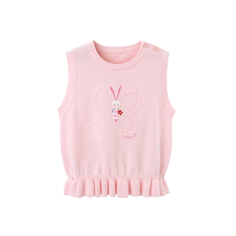 迪鲁奥(diluao)女童毛织背心儿童保暖小背心毛线无袖纯棉开肩荷叶边粉