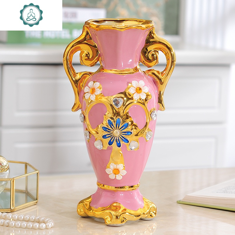 封后 Fenghou 花瓶 花艺欧式装饰品客厅餐桌电视柜工艺品金花瓶摆件陶瓷插花花器创意家居封后金色 A款 4束橙红玫瑰 价格图片品牌报价 苏宁易购杰伦家居专营店