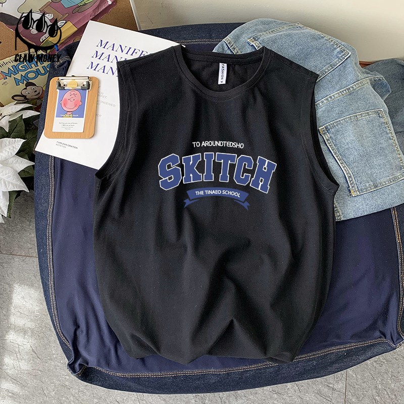 Claw money纯棉宽松运动背心男夏季潮牌休闲百搭无袖T恤健身坎肩