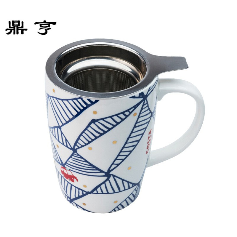 鼎亨马克杯带茶隔带盖子乐享福礼 男士办公陶瓷杯泡茶杯