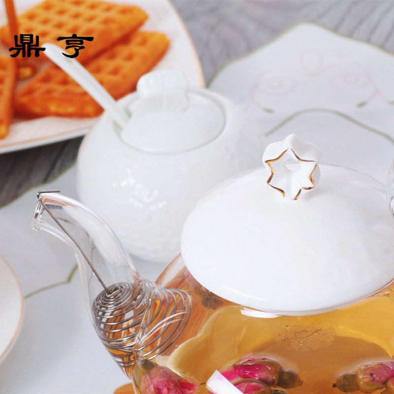 鼎亨日式水果茶壶花茶壶茶具套装耐热玻璃陶瓷加热底座下午茶煮泡