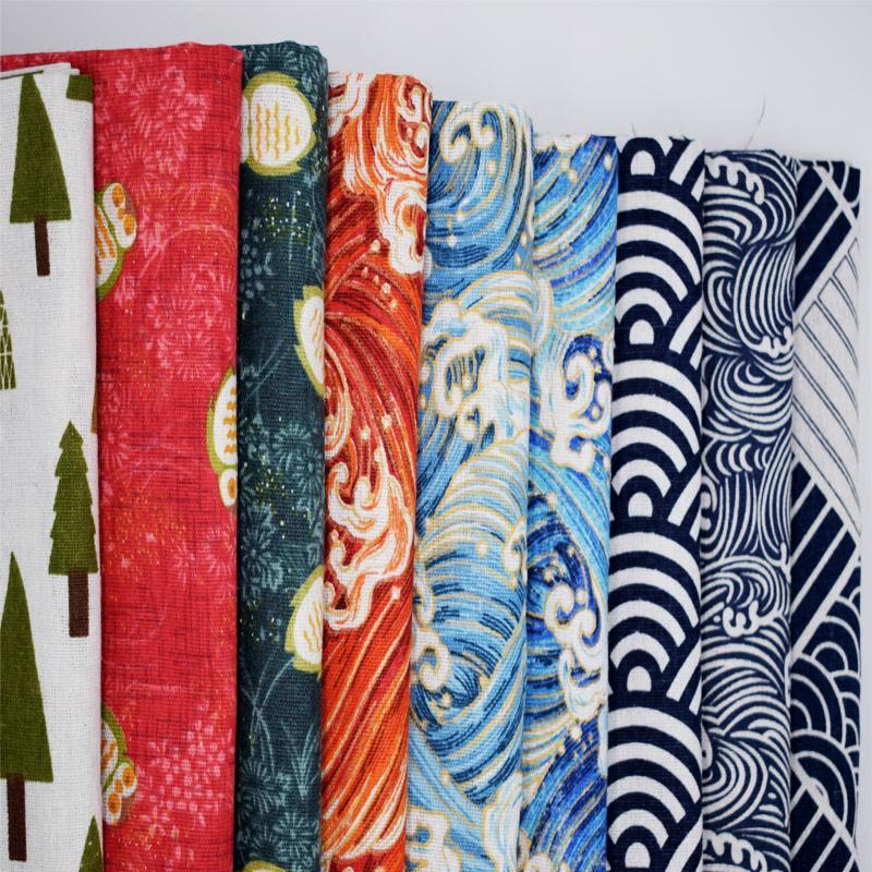 棉麻烫金加厚和风日式民族布料粗麻布面料沙发抱枕靠垫桌布布料图片