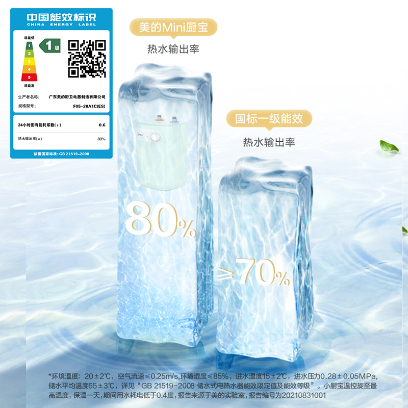 美的小厨宝5L储水式热水器家用厨房卫生间小型迷你电热水器20A1C淡雅绿