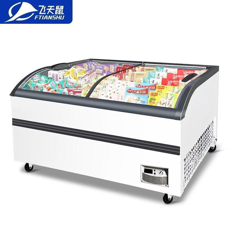 飞天鼠(FTIANSHU) 卧式雪糕柜冰激凌柜全冷冻商用卧式冷柜岛柜展示柜玻璃门圆弧速冻柜海鲜柜生鲜柜 1.5米欧岛柜