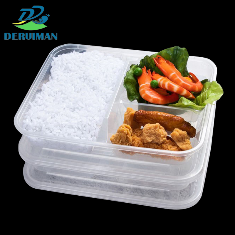 DERUIMAN一次性饭盒分体三格打包盒900ml外卖餐盒高清大图