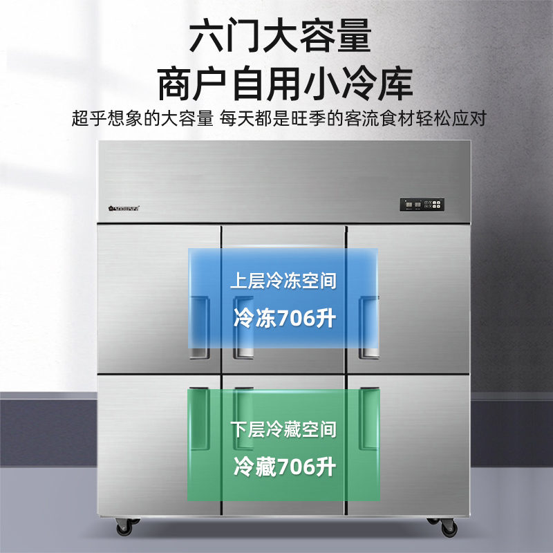 香雪海商用冰柜立式不锈钢厨房冰箱 冷冻冷藏餐饮酒店后厨保鲜柜冷柜六门双温1412L高清大图