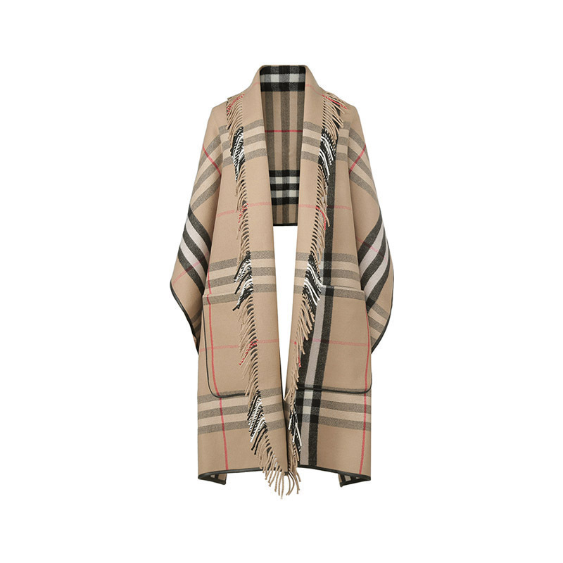 博柏利巴宝莉burberry女款绵羊毛流苏披肩8049692视频