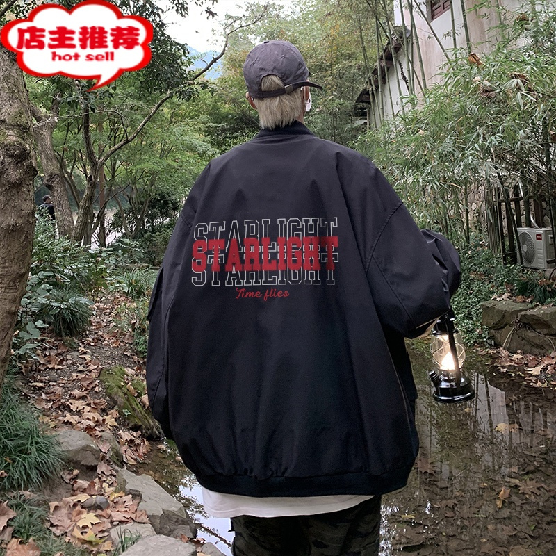 SHANCHAO夏天薄款外套男oversize胖子大码棒球服美式潮牌飞行员夹克