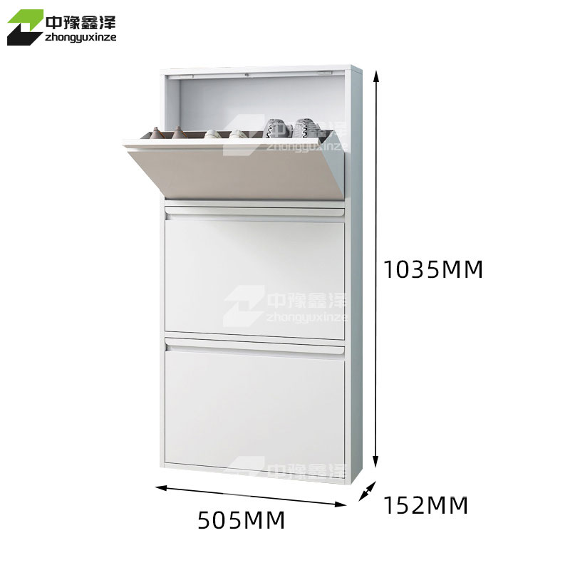 中豫鑫泽 ZYXZ4022016 钢制翻斗鞋柜简约现代收纳柜白色三斗高清大图
