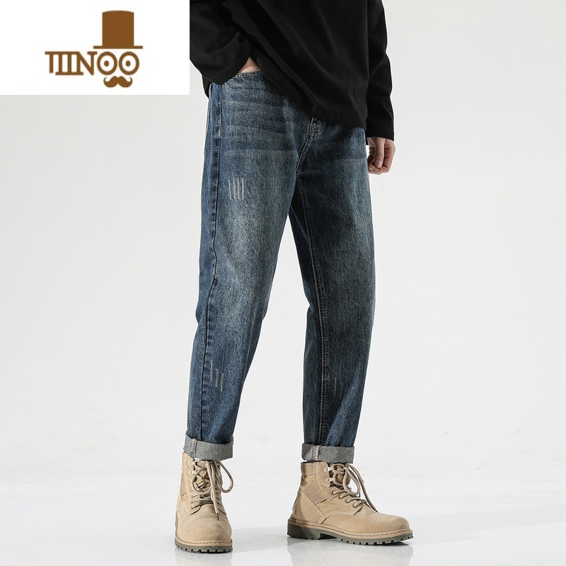 YANXU美式简约牛仔裤男士夏季薄款锥形宽松直筒九分休闲裤子男复古水洗高清大图