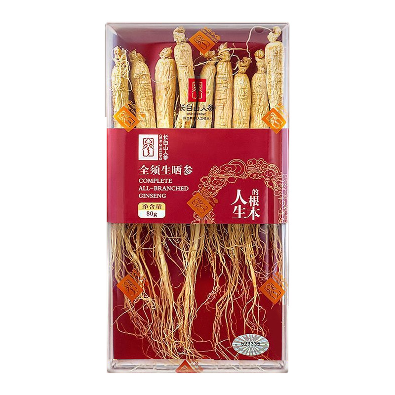 长白山人参生晒参参头饱满肉质紧实参味浓郁亚克力盒80g