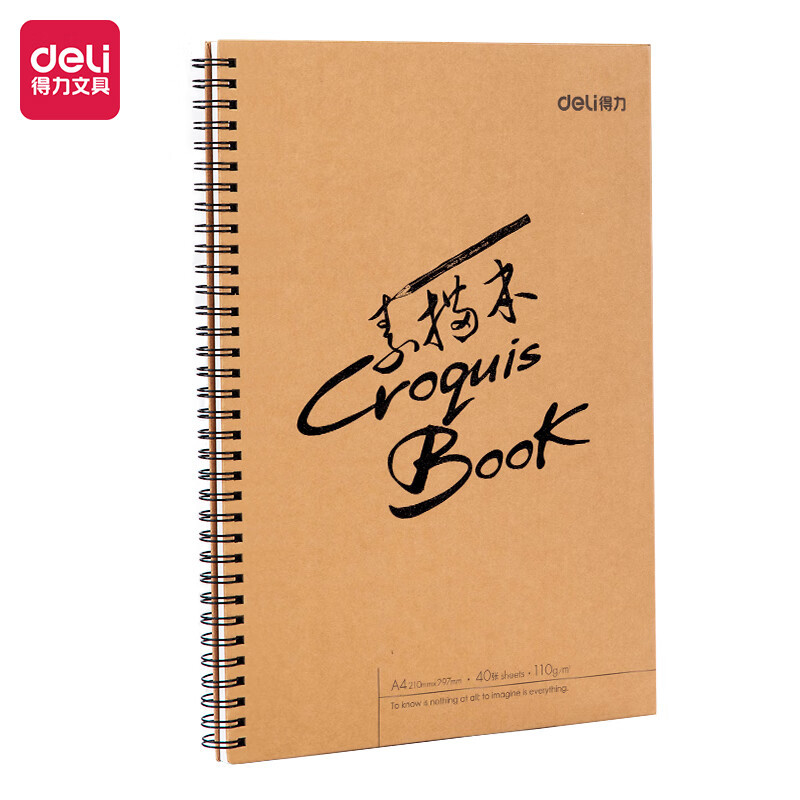 得力(deli)73632 A4牛皮纸硬壳素描本 40页 美术彩铅绘画本 复印纸[2本装]