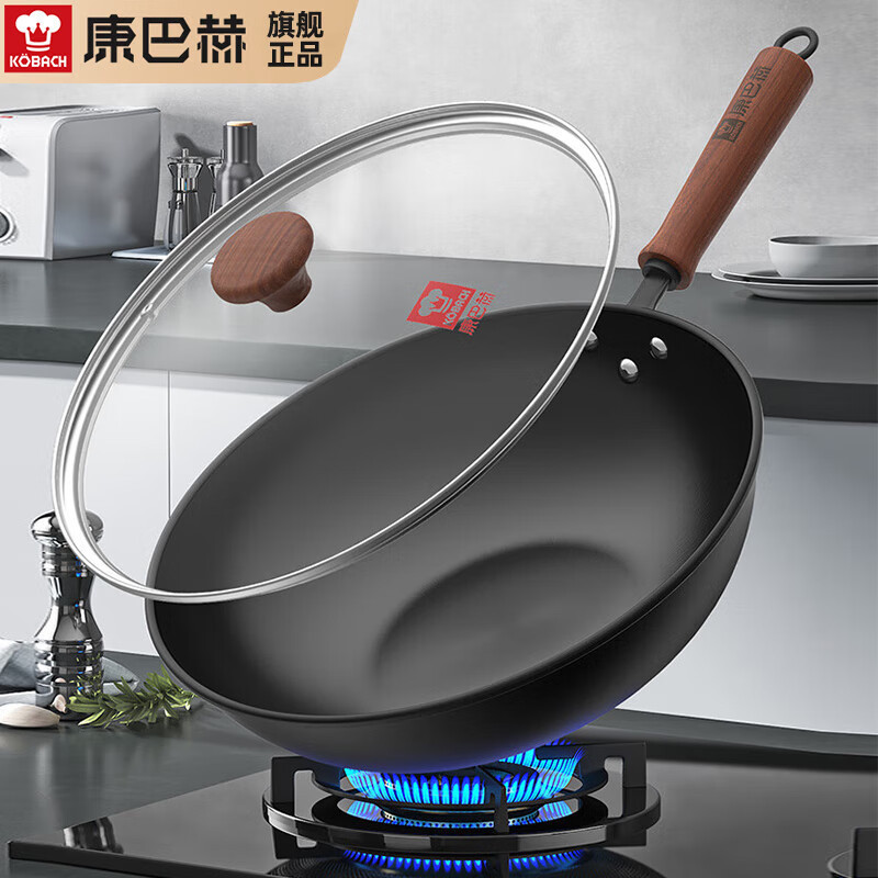 康巴赫(KBH)铁锅无涂层炒锅大容量家用炒菜锅34cm电磁炉燃气灶通用KGX-C34T