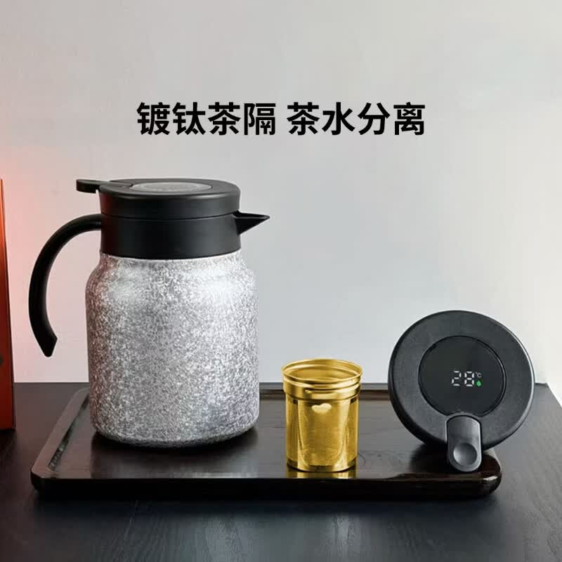 全格 1L焖茶壶镀钛内胆泡茶隔茶水分离保温壶闷泡壶智能温显 BWH110-1000晶花银高清大图