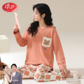 浪莎睡衣女春秋款纯棉长袖可外穿卡通家居服女款2025新款大码套装1
