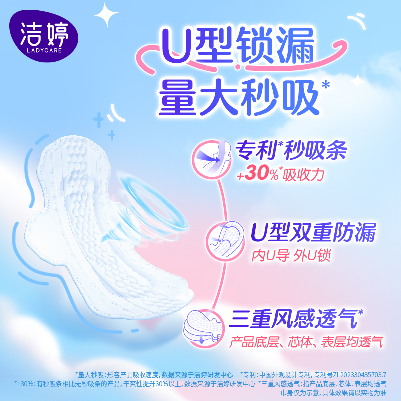洁婷卫生巾透气棉柔日夜组合姨妈巾72片[日10片*4包+夜8片*4包]高清大图
