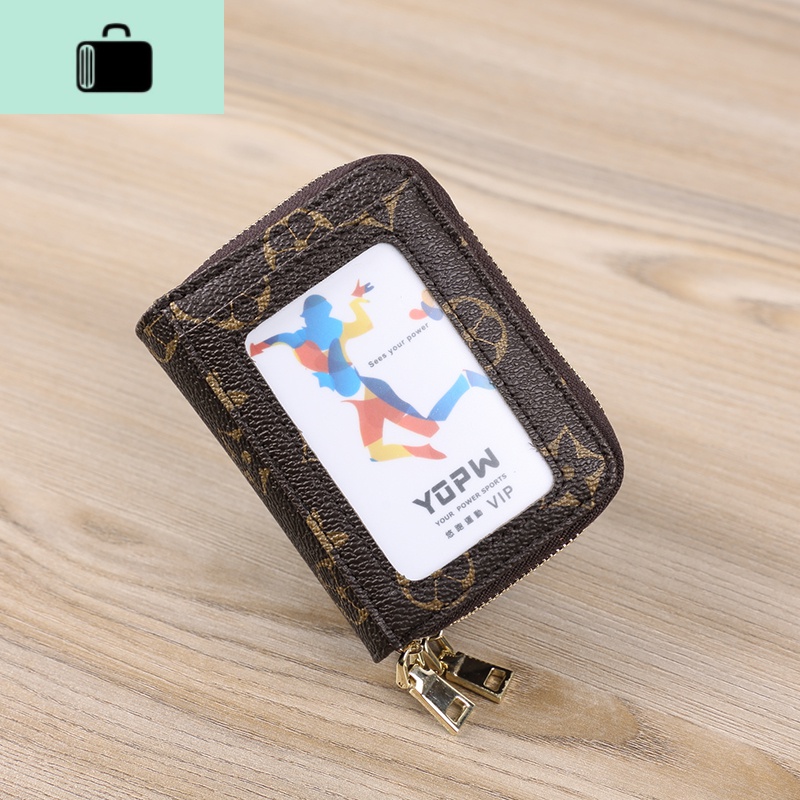 新款简约小巧双拉链卡包女式男士风琴卡夹超薄卡套小零钱包卡片包NEW LAKE 咖啡色【开窗】