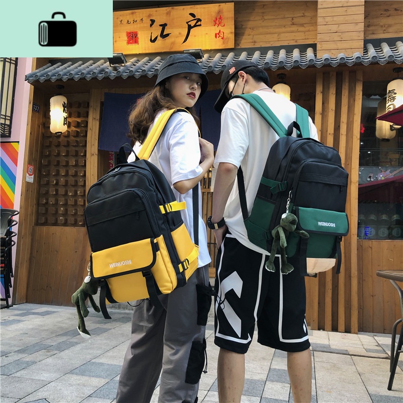 双肩包男潮牌街头潮流大容量男士双肩包书包ins帆布休闲旅行背包NEW LAKE 红色高清大图
