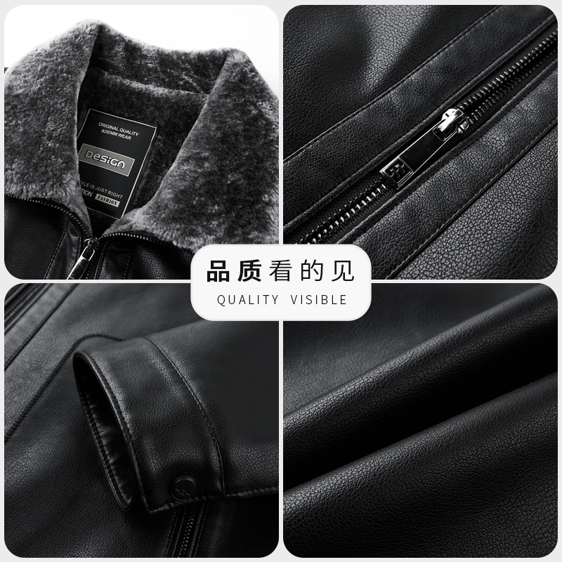 免费试穿 海宁真皮皮衣男士皮毛一体冬季绵羊皮翻领皮草加厚加绒皮夹克外套高端外套正品官方旗舰店高清大图
