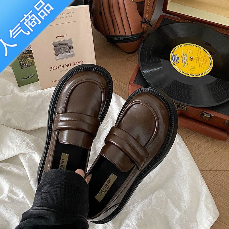 SUNTEK树上有个桃乐福鞋女2023春秋新款一脚蹬小皮鞋厚底英伦风jk单鞋子图片