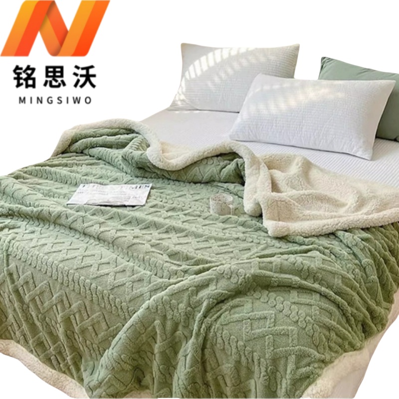 铭思沃毛毯100*150cm条 茶绿色高清大图