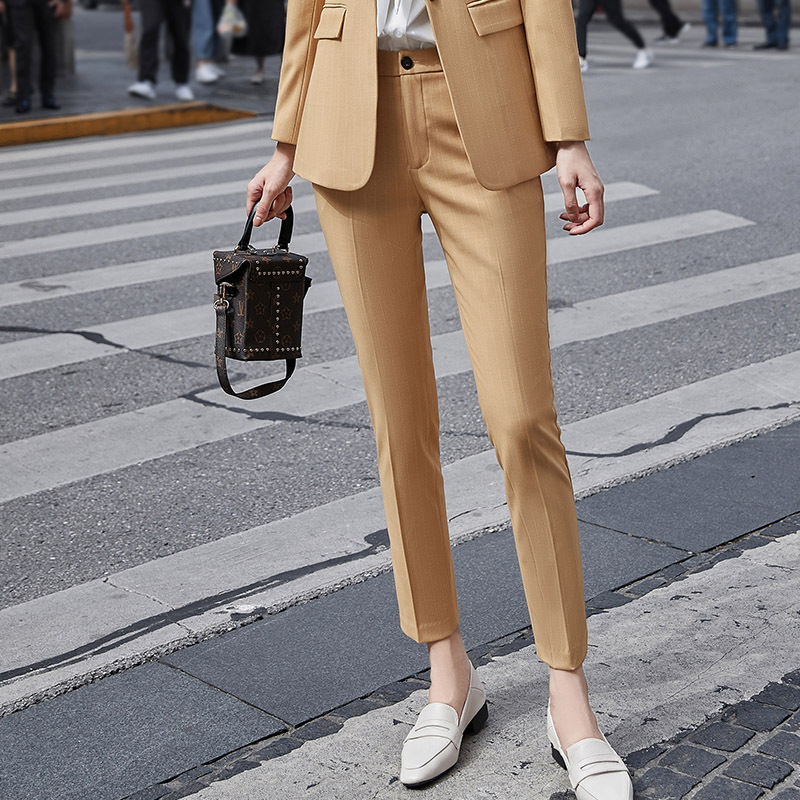 女先生女士西裤秋季新款女西装裤工作裤职业修身高腰显瘦九分小脚裤竖