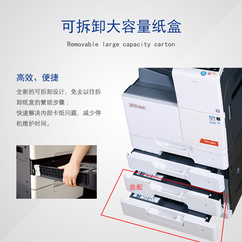 震旦AD369S A3黑白多功能数码复合机(含自动双面输稿器+双层纸盒+原装工作台)高清大图