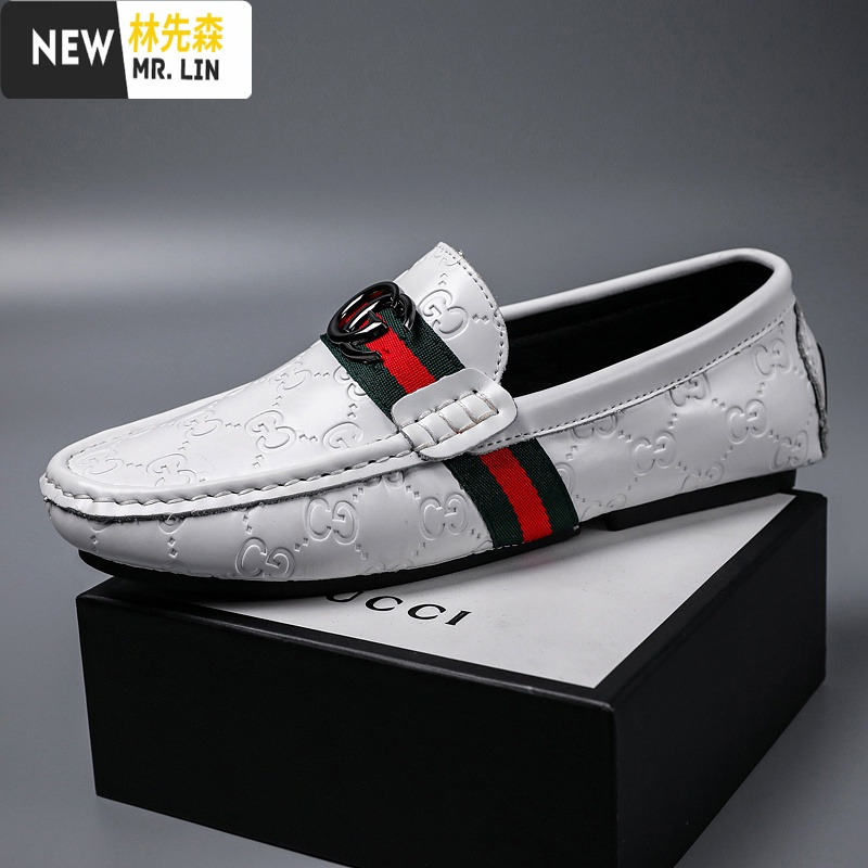 林先森2021春季透气男士皮豆豆鞋潮流青年懒人韩版百搭休闲男鞋休闲鞋