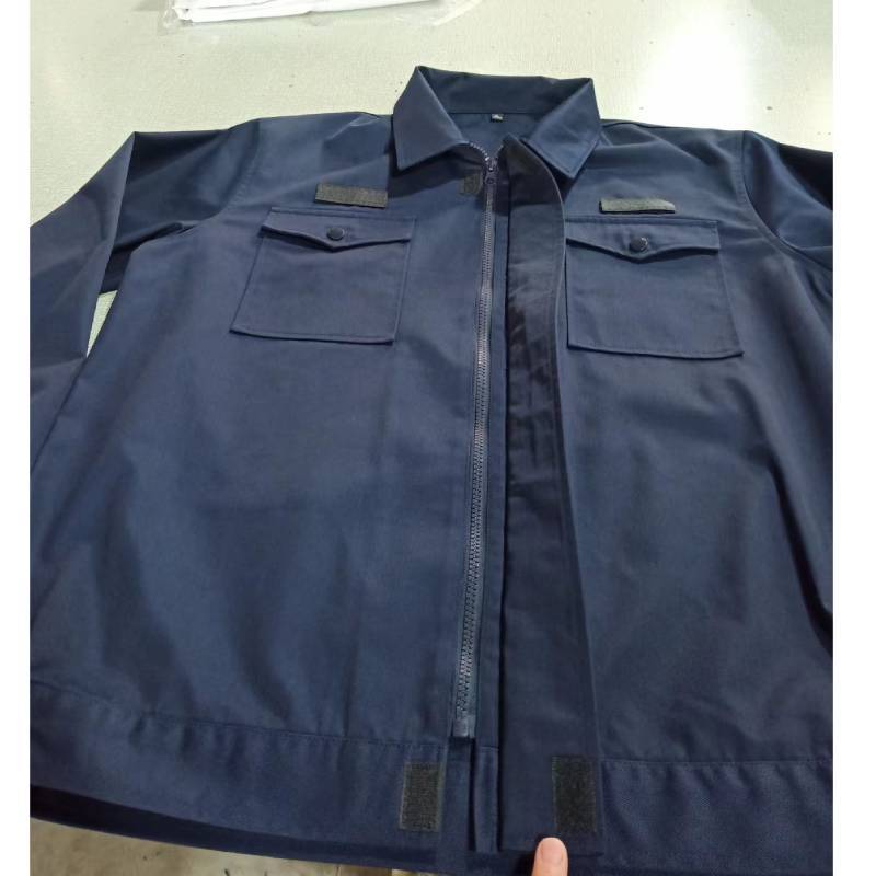 纯棉长袖工作服深蓝色防静电服套装拉链款 含上衣+裤子