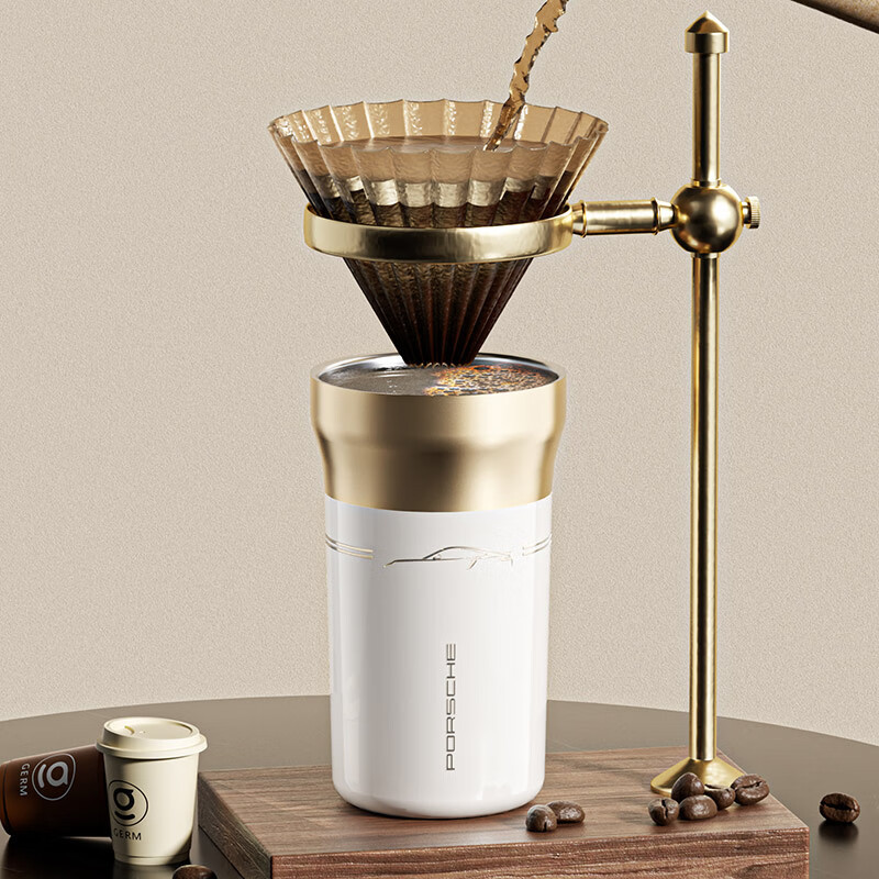 格沵(germ)保时捷联名流光 保温杯 双饮吸管水杯高档礼盒送礼杯子450ML铂耀金 1个高清大图