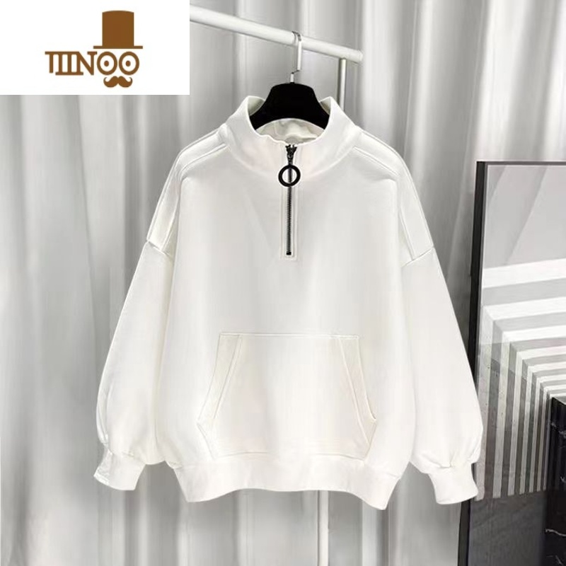 YANXU港风半高领卫衣男加绒潮流百搭宽松拉链纯色男生衣服长袖2023新款高清大图