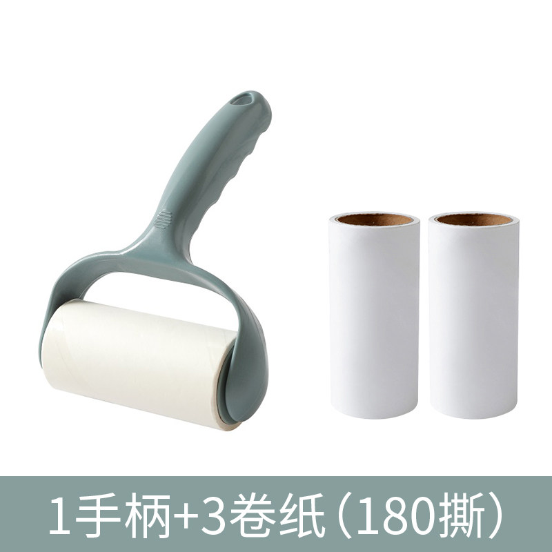 滚筒粘毛器可撕式粘毛器衣物粘尘黏灰除毛毡滚刷衣服吸毛替换纸 蓝色/1手柄+3卷纸【共180撕】