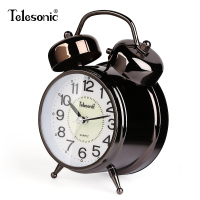 天王星(Telesonic)打铃闹钟 可爱卡通简约静音石英钟客厅挂钟小学生儿童闹钟 时尚金属卧室床头钟