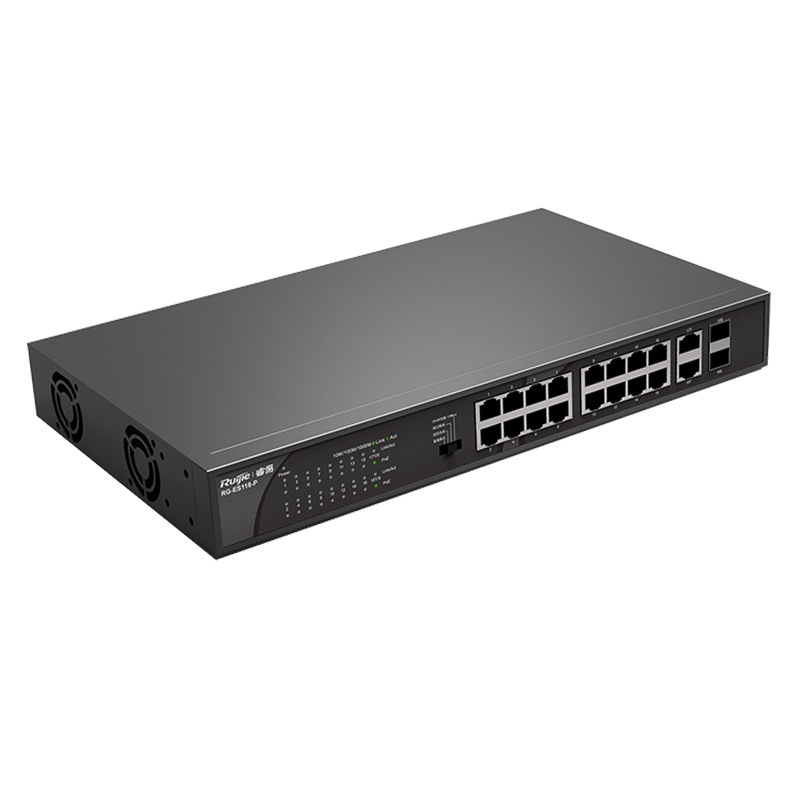 睿易 16口千兆交换机 非网管网线分线器 RG-ES118-P 16口百兆Poe