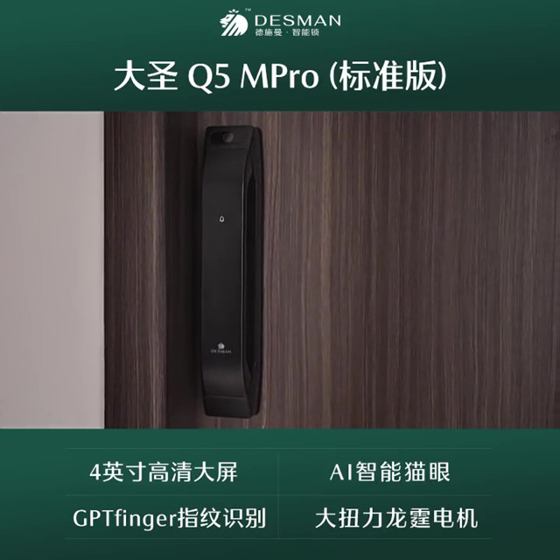 德施曼大圣Q5 MPro(标准版)智能门锁指纹家用全自动大屏可视猫眼密码 高端黑高清大图