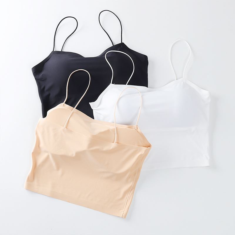 美背抹胸打底带胸垫冰丝吊带透气防走光背心女细肩带露脐内搭裹胸