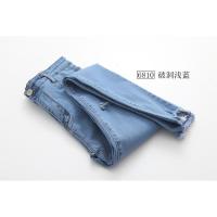 高腰仔裤2018款韩版灰浅蓝破洞长裤力边铅笔脚裤