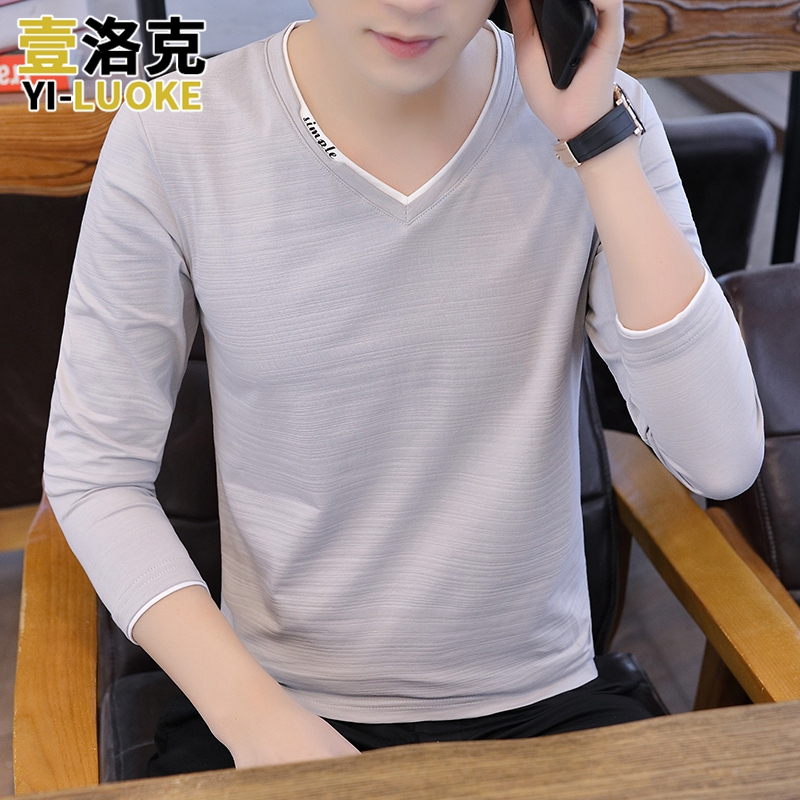 suntek棉长袖t恤男士打底衫v领内搭秋衣服秋季薄款内衣体桖冬上衣秋装