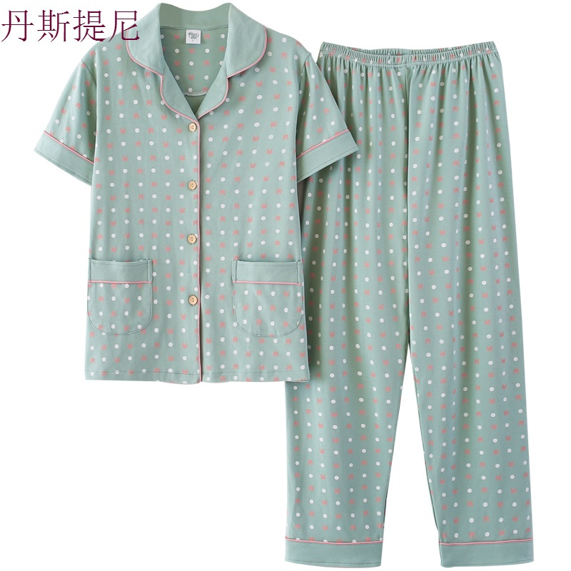 中年妈妈睡衣女夏季短袖长裤纯棉家居服女夏天宽松大码中老年套装