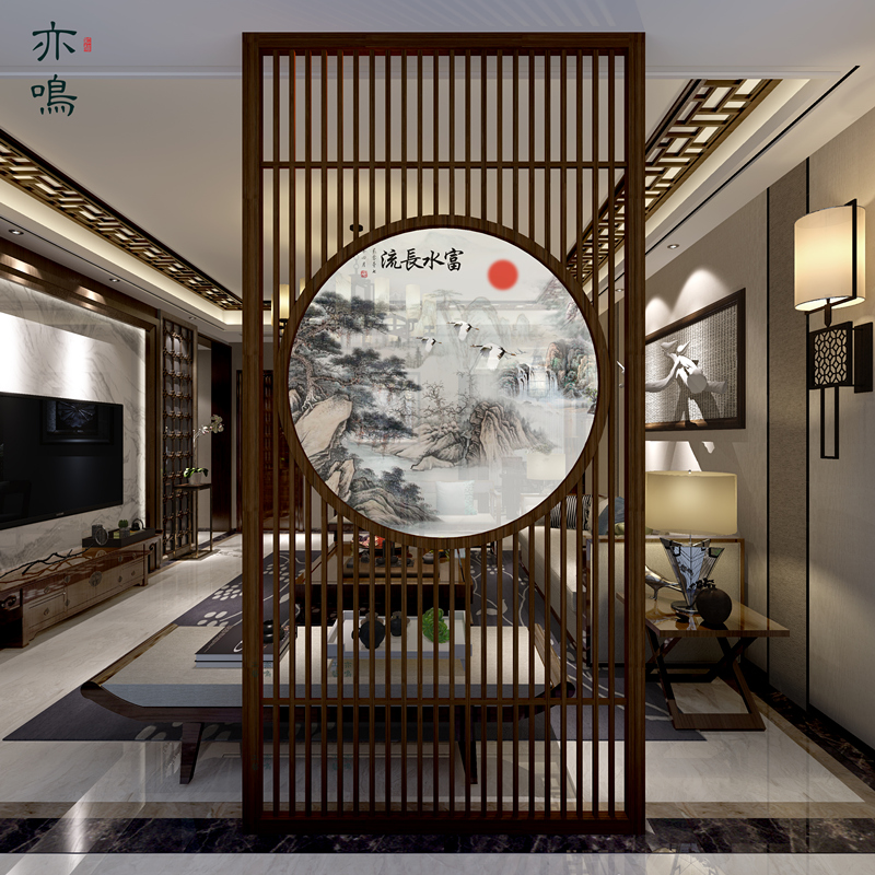 BONJEAN新中式实木屏风隔断墙客厅装饰玄关入户简约现公酒店禅意座屏高清大图