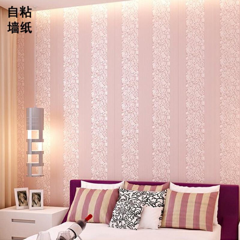 18新款时尚欧式无纺布自粘墙纸3D立体竖条纹壁纸卧室客厅电视背景墙自贴纸装饰贴墙贴588601米白5米价大