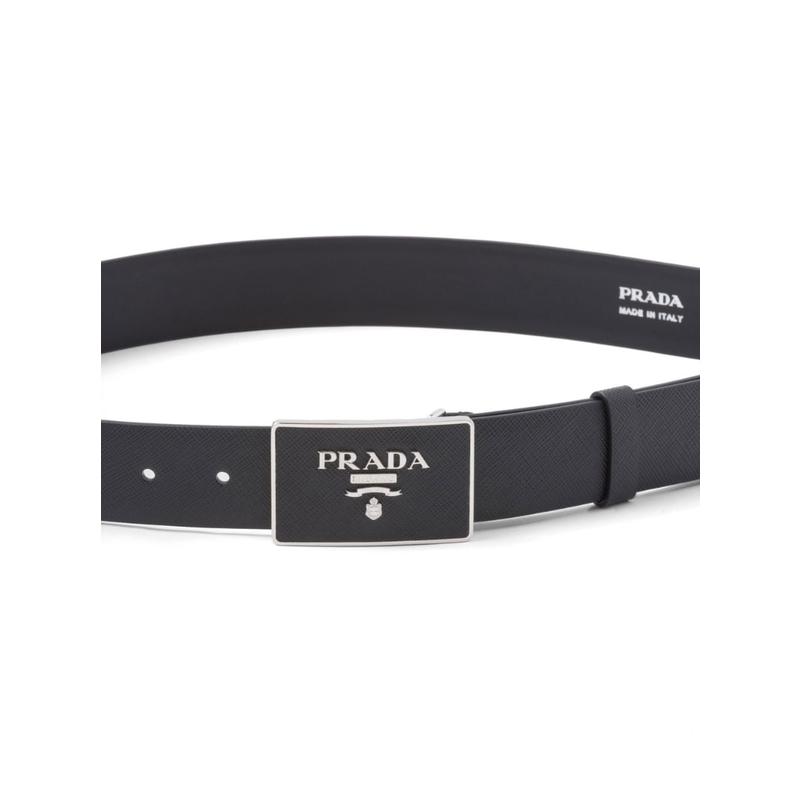 普拉达(PRADA)Saffiano皮革金属搭扣腰带35cm商务休闲男士皮带高清大图