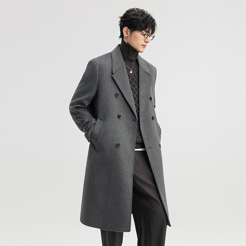啄木鸟毛呢大衣男中长款2025冬季新款风衣加厚羊毛双排扣呢子外长高清大图